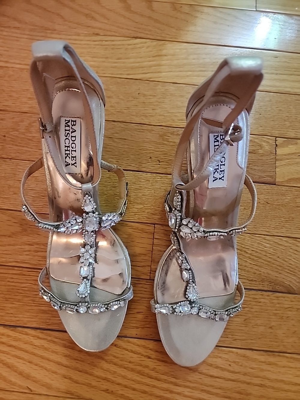 Badgley Mischka Women's Metallic Gold Gem-Embellished Strappy Wedge Sandals